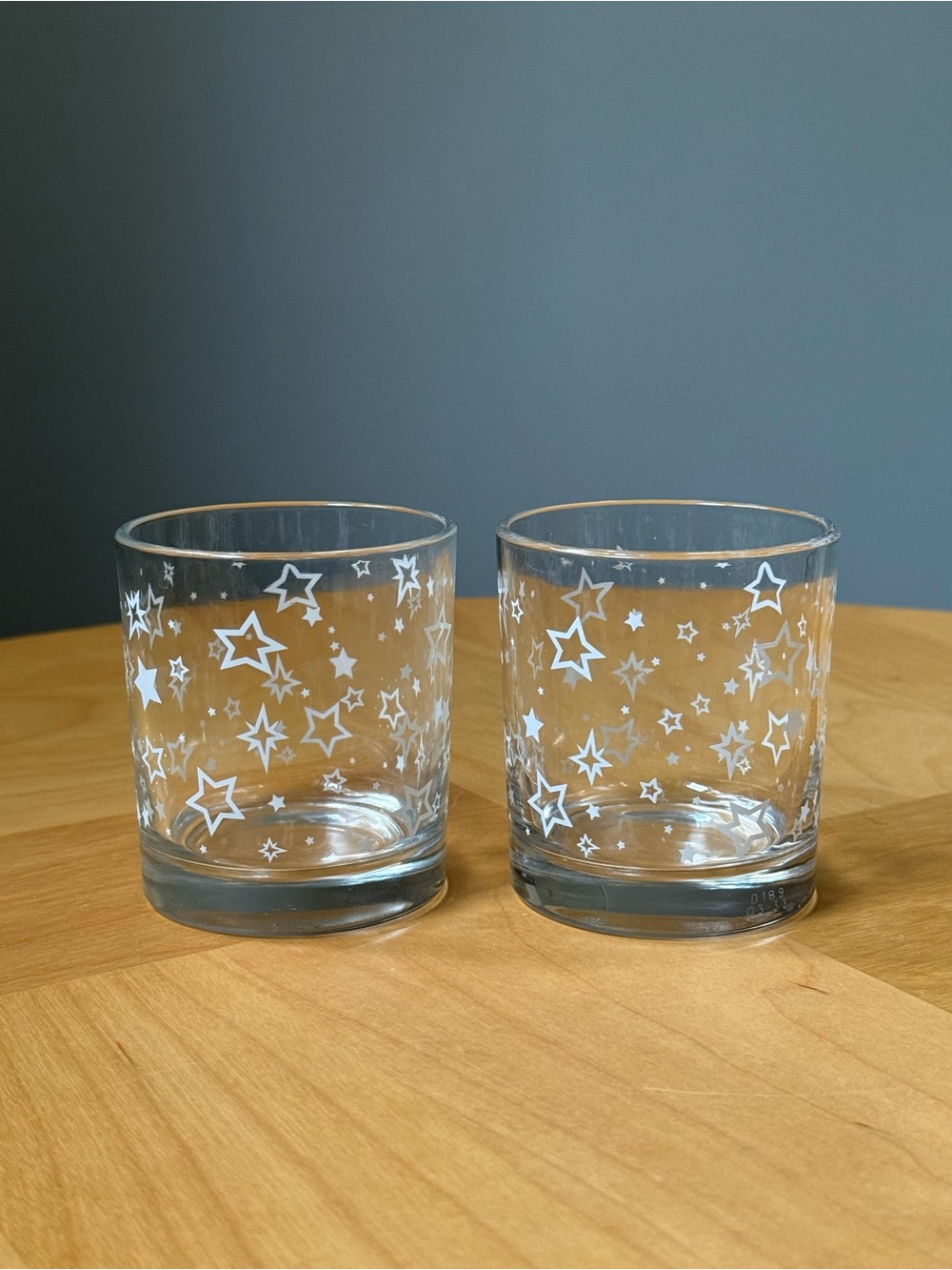 Set of 2 Vintage Starburst Stars Clear Drinking Lowball Glasses Candle Holders